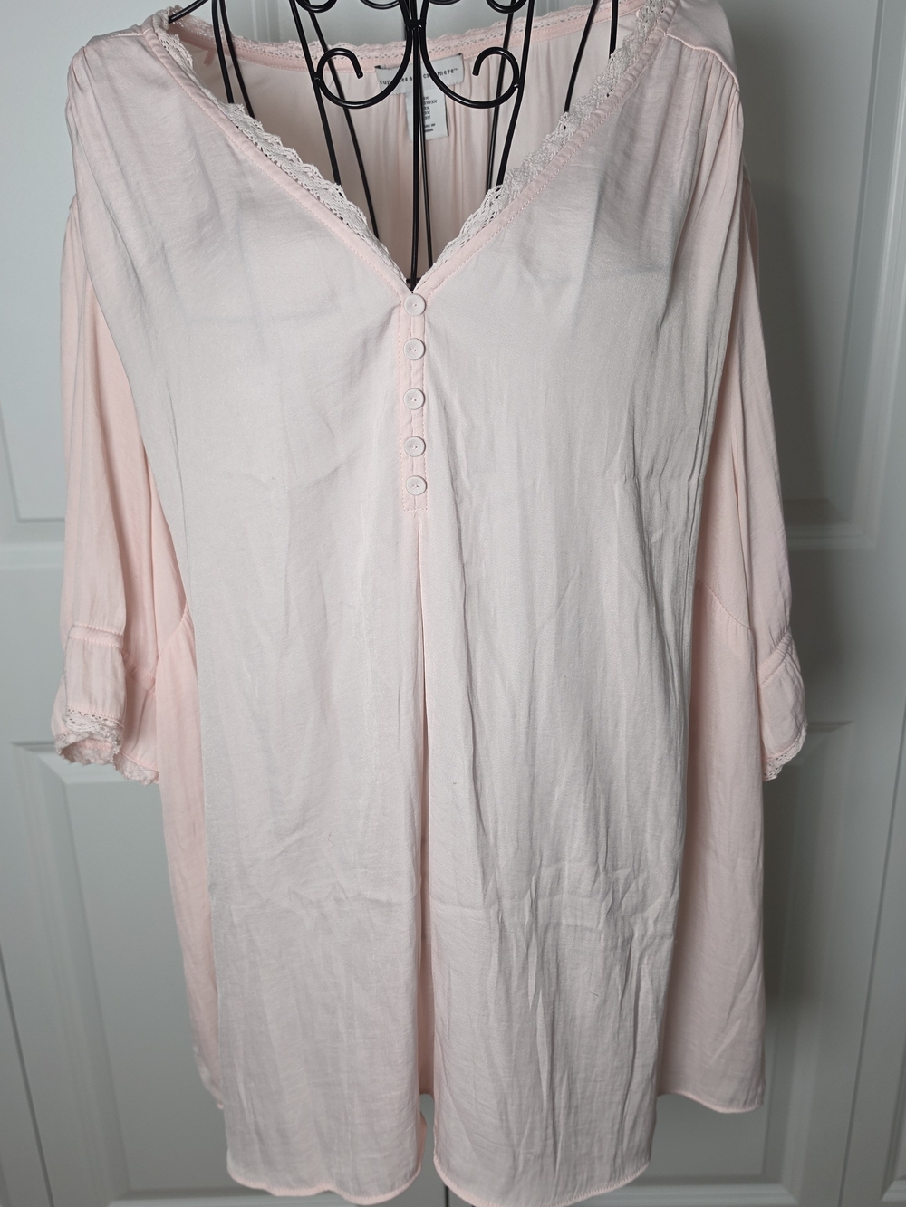 Cupcakes & Cashmere Blush Pink Lace Trim Peasant Tunic Top 3X Boho Romantic